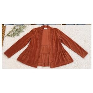 THML Womens‎ Rust Orange Corduroy Tiered Babydoll Open Front Cardigan XS